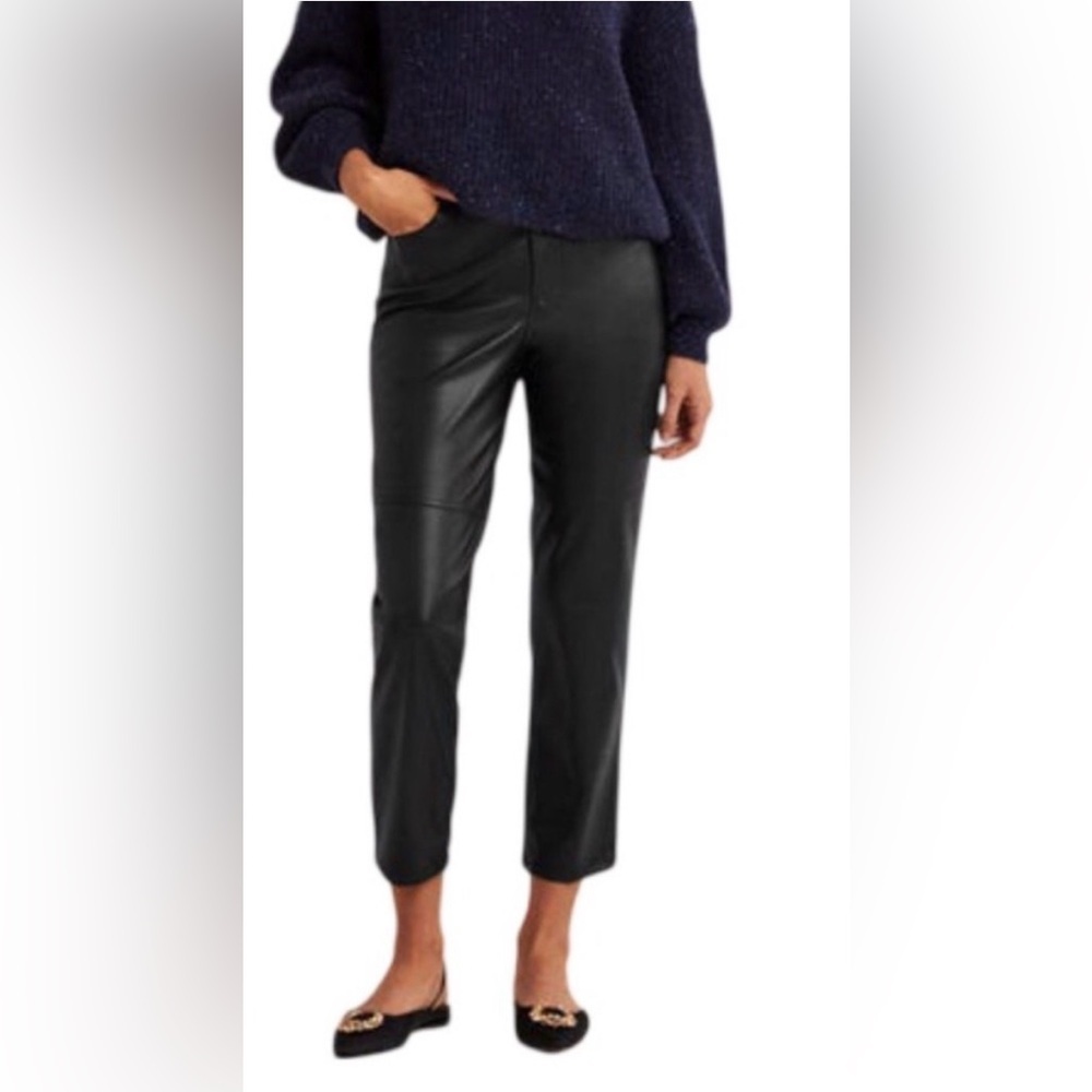 Boden Faux Leather Straight Leg Cropped Pants Black - Size 16-18 - EUC